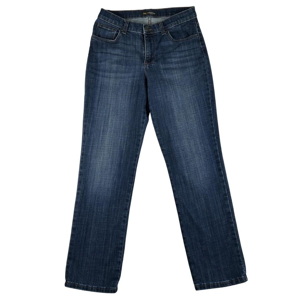 Lee Jeans Womens 8 (30x30) Medium Wash Mid Rise Relaxed Straight Stretch Denim